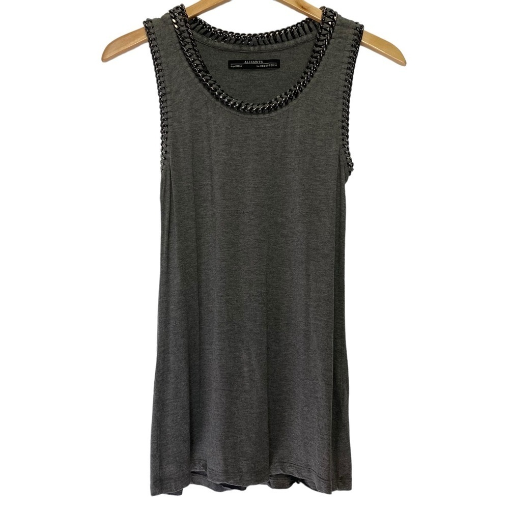 All Saints Charcoal Gray Chain-Trim Tank Top